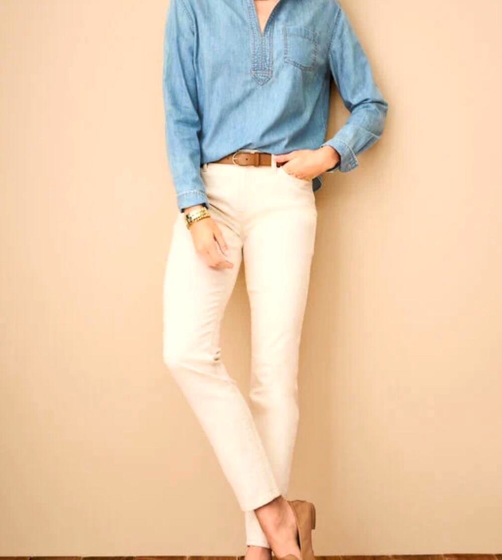 Talbots Womens 8 Cream Slim Ankle Jeans Denim Casual Pants Fall Everyday